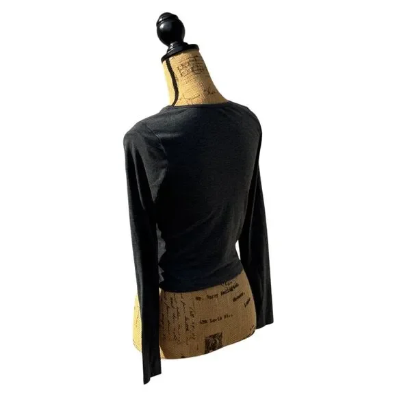 Romwe S Long Sleeve Graphic Top Angel Wings Black Stretch Tee Women S - Picture 8 of 12